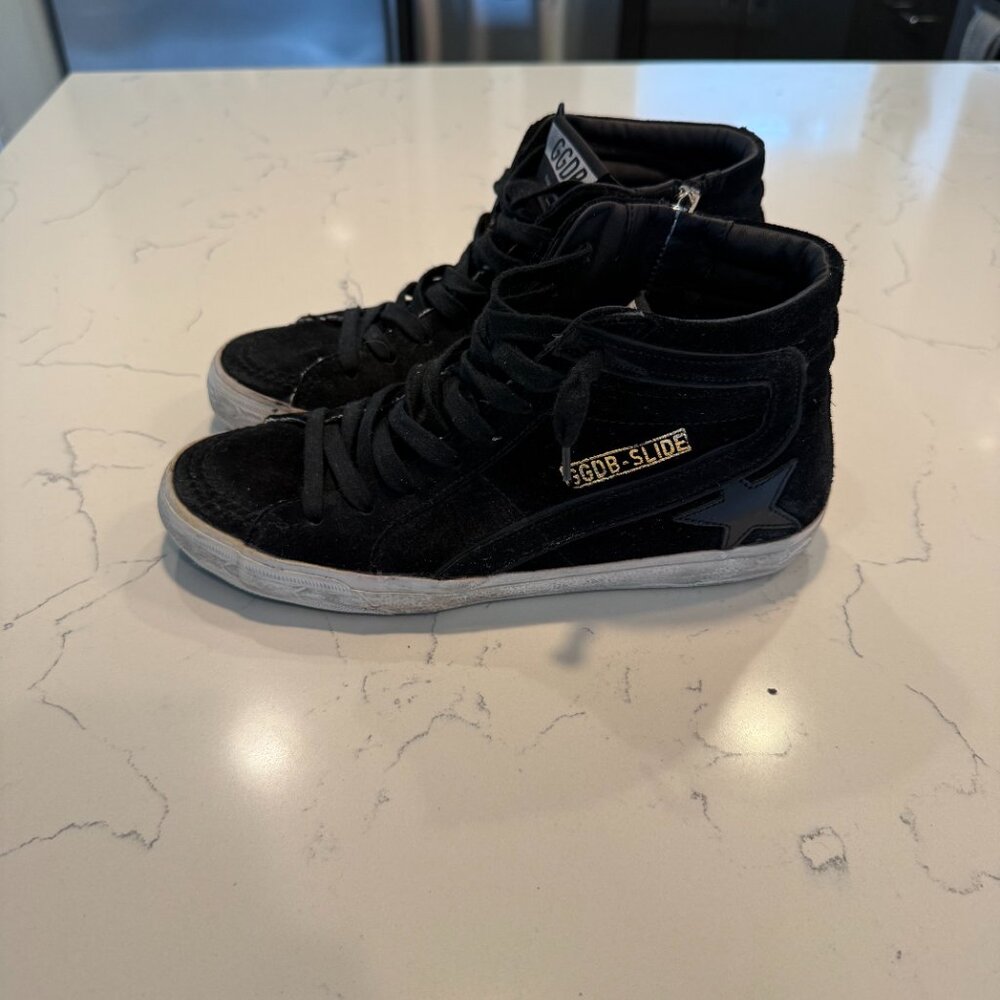 Golden Goose Slide Black Suede High tops in size 38